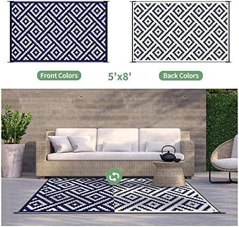 GENIMO Outdoor Rug, Waterproof Plastic Rugs for Patio, 5'x8' Blue White - Image 6