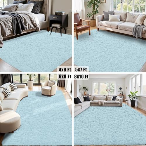 8x10 Area Rug for Living Room,Light Blue Fluffy Shag Non-Slip Bedroom Rugs - Image 7