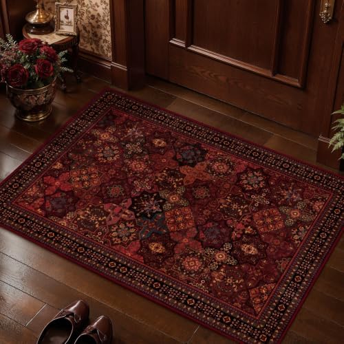 Tangsoo Red Small Area Rugs for Entryway,Oriental Non Slip 2x3 Washable Rug - Image 7