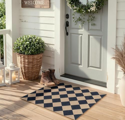 Lahome Checkered Easy Jute Non Slip Front Door Mat, 2x3 Kitchen Rug Neutral Small Throw Rug, Farmhouse Diamond Washable Non Shedding Low Pile Black Floor Carpet for Entryway Front Porch Doorway - Image 6