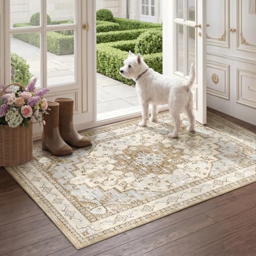 Area Rugs Small 2x3 Washable Non-Slip Boho Indoor Carpets, Beige Tan - Image 6