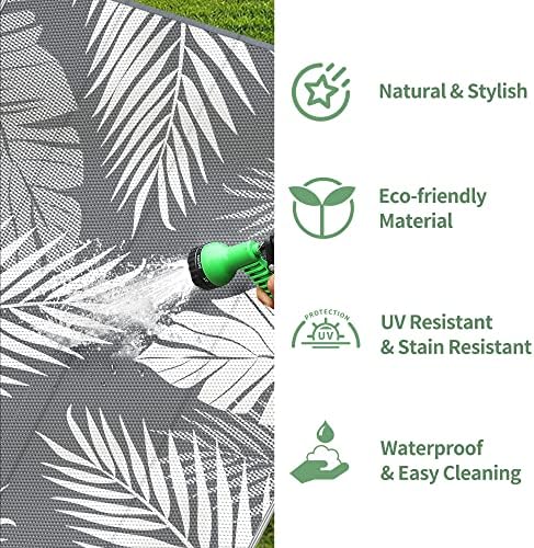 GENIMO Outdoor Rug, Waterproof Plastic Rugs for Patio, 4'x6' Grey White - Image 6