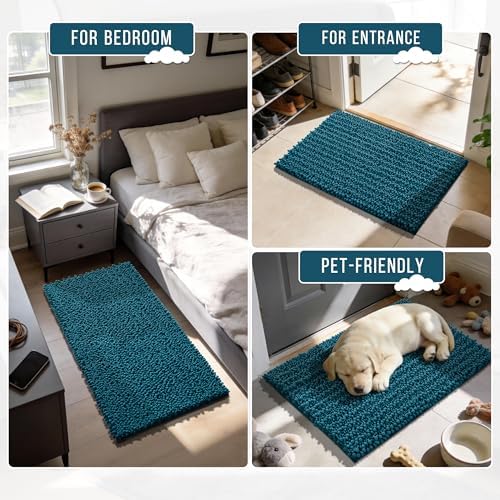 Yimobra Bathroom Runner Rug 60x24 Inch - Extra Long Non Slip Chenille Bath Mat, Soft & Absorbent, Machine Washable Shaggy Hallway Carpet for Vanity Tub Shower, Peacock Blue Home Decor Accessories - Image 6