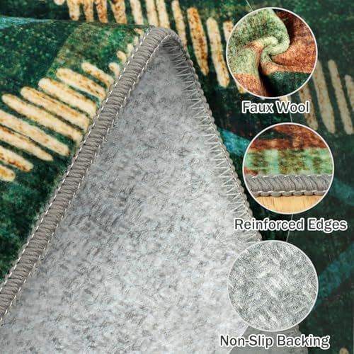 Boho Washable Area Rugs 8x10ft, Large Low Pile Living Room Area Rug Non Slip, Green Moroccan Bedroom Carpets, Non Shedding Soft Floor Carpet for Dining Room Nursery Home Office - Image 6
