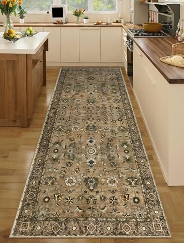 Tangsoo 2.6x8 Washable Runner Rugs for Hallway, Non Slip Vintage Brown - Image 6