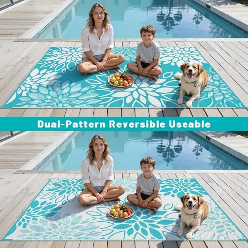 HEBE Waterproof Outdoor Rug 5'x8', Floral Reversible Plastic Patio Rug - Image 6