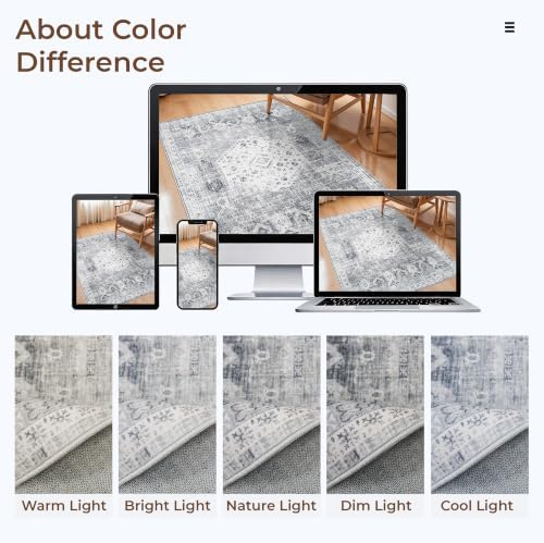 Vintgae Square Area Rug 4x4 - Washable Non Slip Living Room Entry Square Rugs Indoor Low Pile Stain Resistant Carpet for Bedroom Nursery Ultra-Soft Home Decor Floor Mat 4x4 Grey - Image 6
