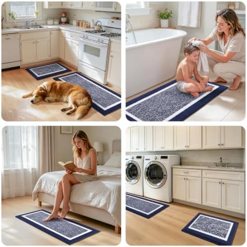 Pauwer Bathroom Rugs 3 Piece Set, Non Slip Washable Bath Mat, Navy - Image 7