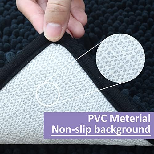 Bathroom Rugs Set 2 Piece Thick Chenille Kitchen Mats,Quick Dry Absorbent Bath Rugs With Non-Slip Pvc Backing,Bath Mats for Bathtub,Bedroom,Living room -Home Decor Large Rugs 60x24+24x16 Inch Black - Image 6
