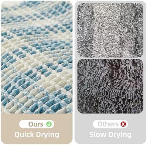 TYUU Waffle Bath Mat, Cute Bathroom Rugs Non Slip, 48x24 Blue & White - Image 6