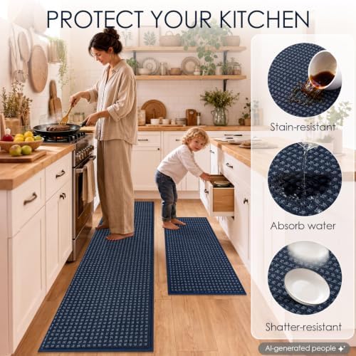 hicorfe Waffle Kitchen Runner Rugs Set of 2,Non Slip Kitchen Mats for Floor - Image 6
