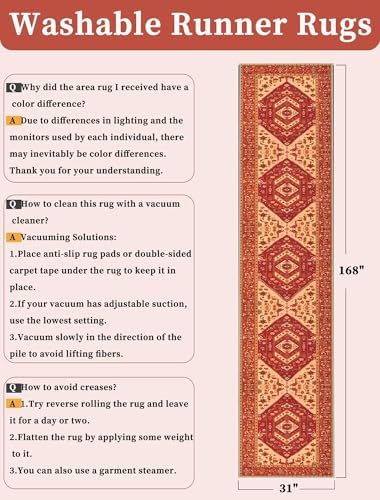 SERISSA 2'6"x14' Washable Non Slip Boho Runner Rug for Hallway,Red - Image 6