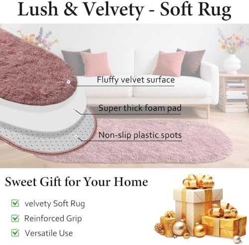 Noahas 2.6x5.3 Blush Fluffy Soft Oval Rug Non-Slip for Kids Bedroom Nursery - Image 6