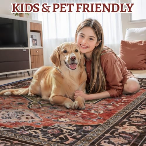 Tangsoo Oriental 3x5 Washable Area Rugs, Terracotta Non Slip Accent Rug - Image 7