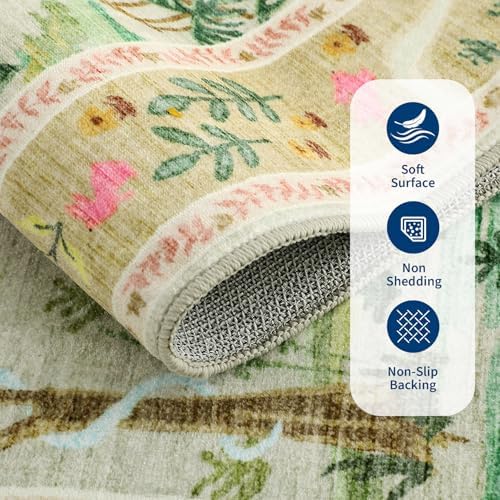 Long Runner Rug for Hallway 2x8 Whimsical Woodland Throw Runner Carpet Non Slip Stain Resistant Nursery Forest Runner Mat Washable Safari Animal Rugs for Living Room Kitchen Bedroom, Sage Green - Image 6