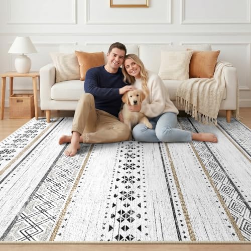 9x12 Washable Area Rugs for Living Room Boho Bedroom Rug Black/Brown - Image 6