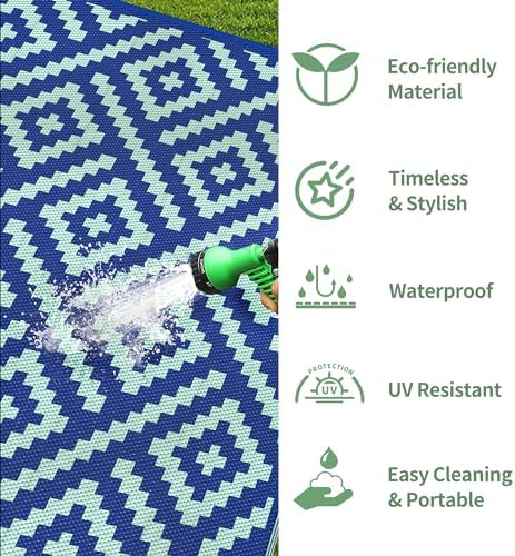 GENIMO Outdoor Rug, Waterproof Plastic Rugs for Patio, 6'x9' Royal Blue - Image 6