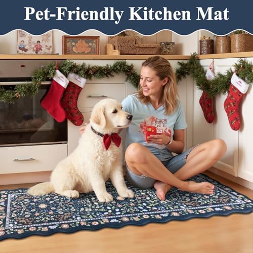 Yamaziot Boho Anti Fatigue Kitchen Rug Set of 3 Scalloped Non-Slip, Blue - Image 6