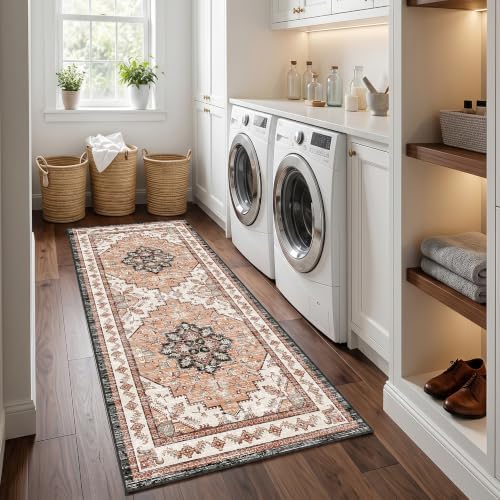 Area Rugs Runner 2x6 Washable Non-Slip Boho Indoor Carpets, Orange - Image 6