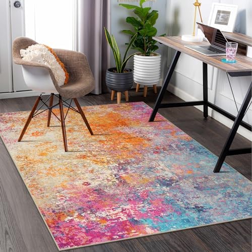 Lahome Modern Abstract Washable 5x7 Area Rugs for Living Room, Colorful Soft Bedroom Rug Low Pile Non Slip,Stain Resistance Dining Room Carpet for Nursery Office Entrance Home Office Decor - Image 7