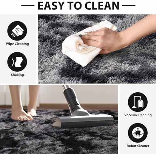 5x7 Non-Slip Fluffy Area Rugs For Living Room (Tie-dye Dark Grey) - Image 6