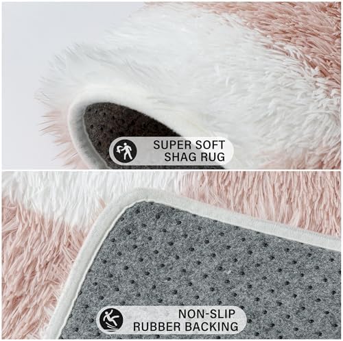 PureCozy Pink Area Rug 7x10 for Living Room Soft Checkered Shag Carpet - Image 6