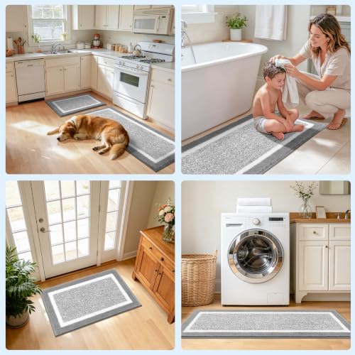 Pauwer Bathroom Rug Sets 3 Piece, Non Slip Washable Bath Mat, Light Grey - Image 7