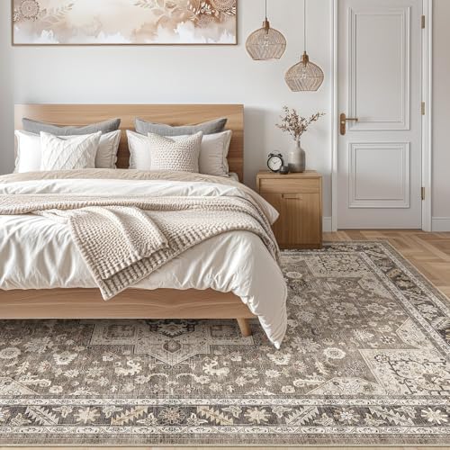 cotiled 6x9 Area Rug for Living Room, Washable, Traditional, Brown - Image 7
