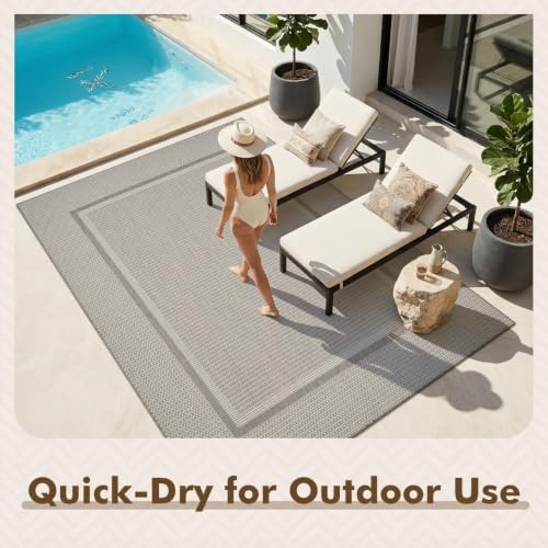 MontVoo-Outdoor Rug-Patio Rug 8x10 ft Polypropylene Indoor Outdoor Rugs Outdoor Carpet for Patio Deck Balcony Porch, Textured Weave, Durable for High Traffic, Fade-Resistant, Modern Grey - Image 6