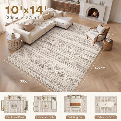 cotiled Boho 10x14 Area Rug for Living Room: Large Moroccan Washable Rug - Image 7