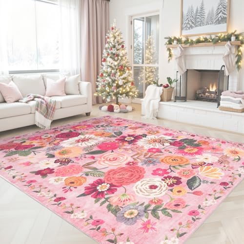 Pink Floral Area Rug 5x7 for Living Room Bedroom - Image 6