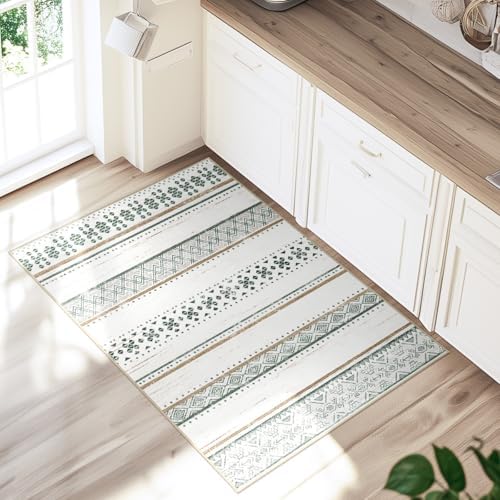 2x3 Washable Area Rugs for Living Room Boho Bathroom Rug Green/Brown - Image 6