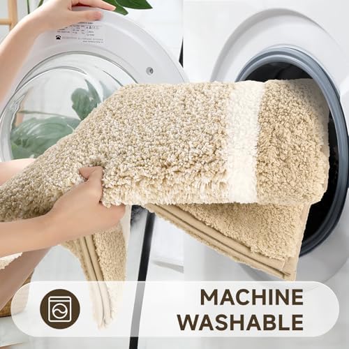 Pauwer Bathroom Rugs 3 Piece Set, Non Slip Washable Bath Mat, Beige - Image 6