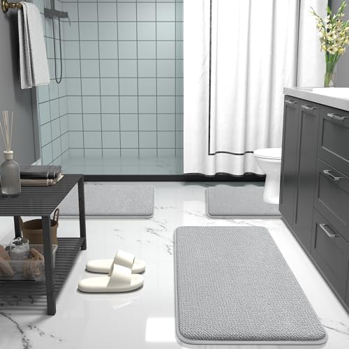 OLANLY Memory Foam Bathroom Runner Rugs 45x27, Absorbent Mat, Light Grey - Image 7