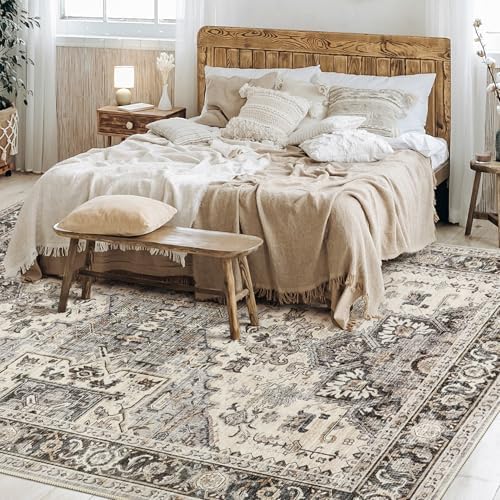 Vintage 6x9 Rugs for Living Room Washable Area Rug Brown - Image 6