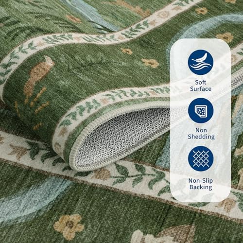 4x6 Whimsical Safari Nursery Area Rug Washable Non Slip Small Living Room Rugs Low Pile Animal Print Girs Bedroom Green Throw Carpet Forest Fairy Tale Area Rugs for Entry Kids Room, Green - Image 6