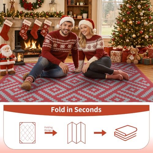 GENIMO Outdoor Rug, Waterproof Plastic Rugs for Patio, 9'x12' Red Grey - Image 6