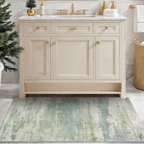 3x4 Area Rug Washable Abstract: Non Slip Entryway Floor Mat Sage Green - Image 7