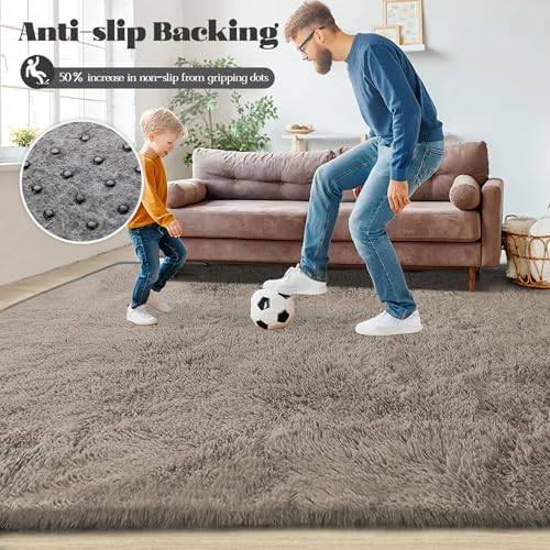 8x10 Area Rugs for Living Room: Fluffy Shag Soft Washable Rug Large Fuzzy Plush Indoor Carpet for Bedroom Nursery Playroom Kids Girls Boys Room (Grey Camel, 8'x10') - Image 7