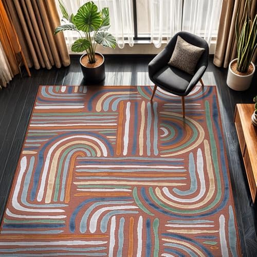 CAMILSON Indoor Outdoor Rug, Orange 6x9 Geometric Arch Striped Area Rugs for Patio and Home Areas, Easy-Cleaning Non-Shedding Living Room, Garden and Deck Washable Outside Carpet (6 x 9) - Image 7