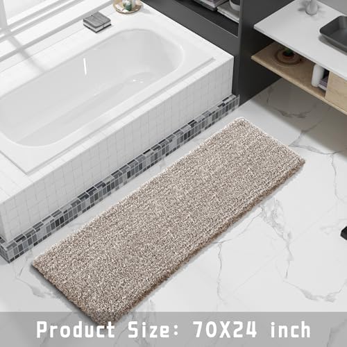 Yimobra Bathroom Runner Rug Non Slip Washable 70x24, Bath Mat, Brown&White - Image 6