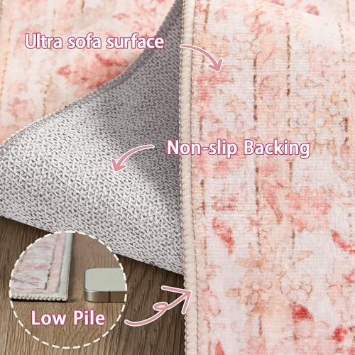 Washable Hallway Runner Rug 2x6 Non Slip Pink Rugs for Kitchen - Image 7