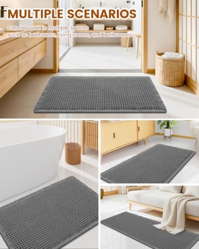 Smiry Waffle Bath Mat 47X20, Extra Soft Absorbent Bathroom Rugs, Dark Grey - Image 6