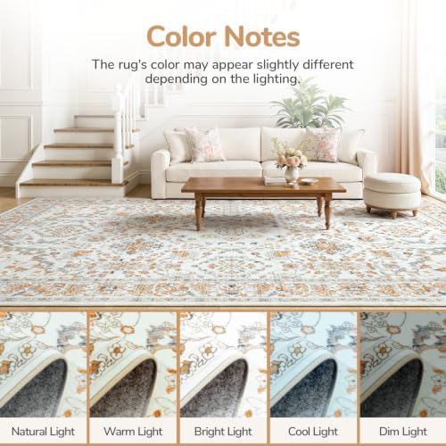 Lessymo Floral 8x10 Area Rugs for Living Room,Large Washable Carpet Beige - Image 7