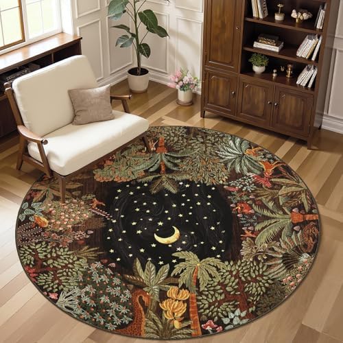 GarveeHome Round Area Rugs 5ft for Bedroom, Brown Jungle Washable Circle Rug Soft Non Slip Forest Animal Print Floor Mat Tiger Carpet Indoor Thin Rug for Kids Room Dining Room Playroom Nursery - Image 7
