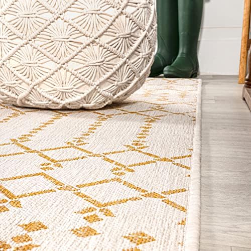 JONATHAN Y Moroccan Geometric Indoor Outdoor Runner Rug 2X8 Cream/Yellow, Ourika Textured Weave for Backyard, Patio, Porch, Easy-Cleaning, High Traffic, Pet-Friendly, Non-Shedding (SMB108J-28) - Image 6