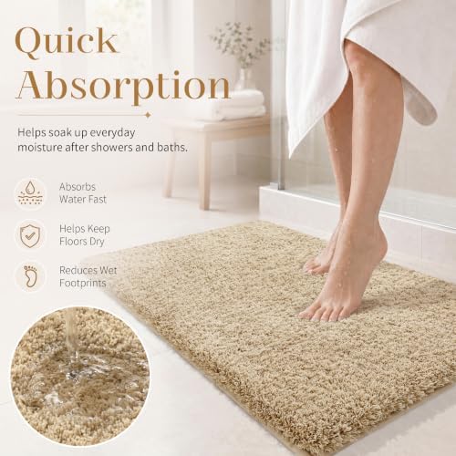 Yimobra Beige Bathroom Rugs Non Slip Washable 36x24, Luxury Plush Bath Mat - Image 6