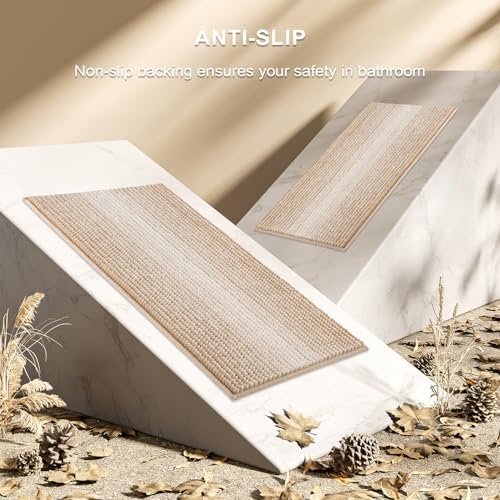 BSICPRO Bathroom Rugs Sets 2 Piece, Non Slip Boho Bath Mats, Beige - Image 5
