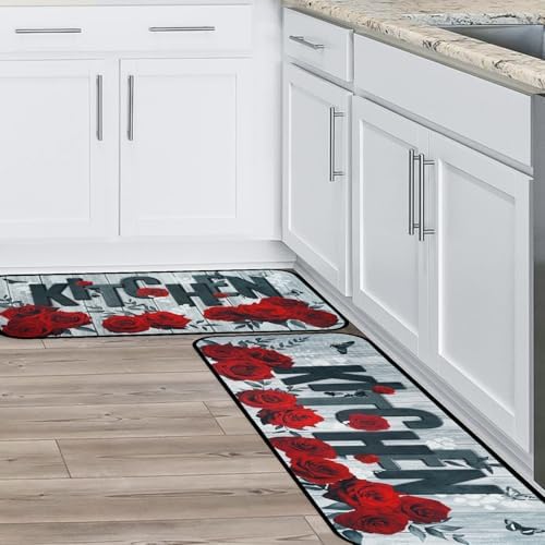 Red Rose Kitchen Rugs Set of 2, Kitchen Decor and Accessories Washable Rug - Image 7