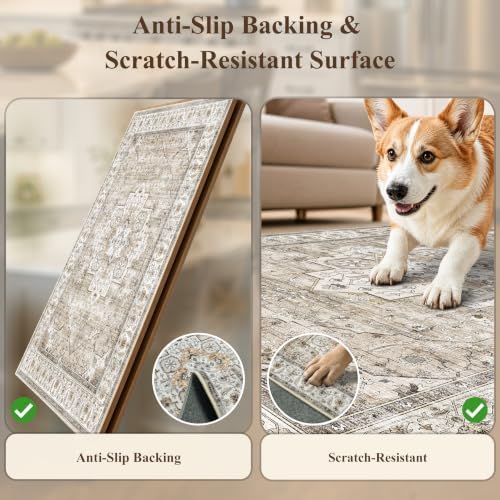 Washable Kitchen Rugs Sets of 3: Non-Slip Boho Kitchen Mats for Floor - Soft Low Pile Carpet Runner for Sink,Entryway,Bathroom Indoor Small Accent Rug Home Decor for Hallway (Beige/Brown,2x3+2x4+2x5) - Image 7